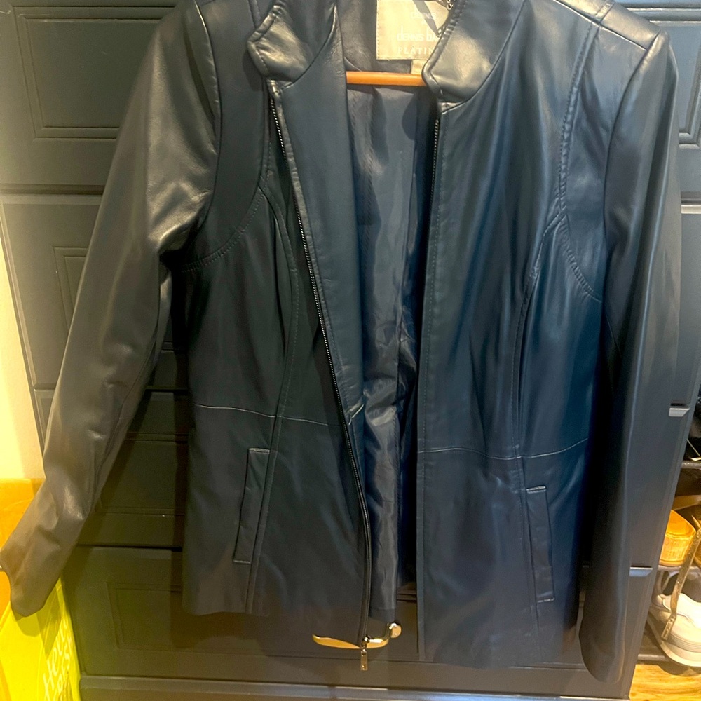 Original Dennis Basso navy blue leather jacket in perfect condition!
